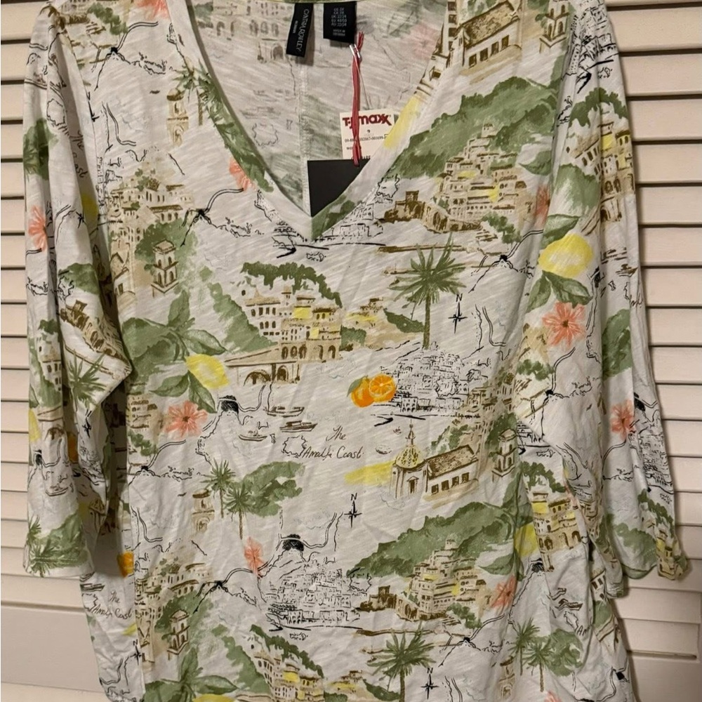 Cynthia Rowley Green 3/4 Sleeve Relaxed Blouse